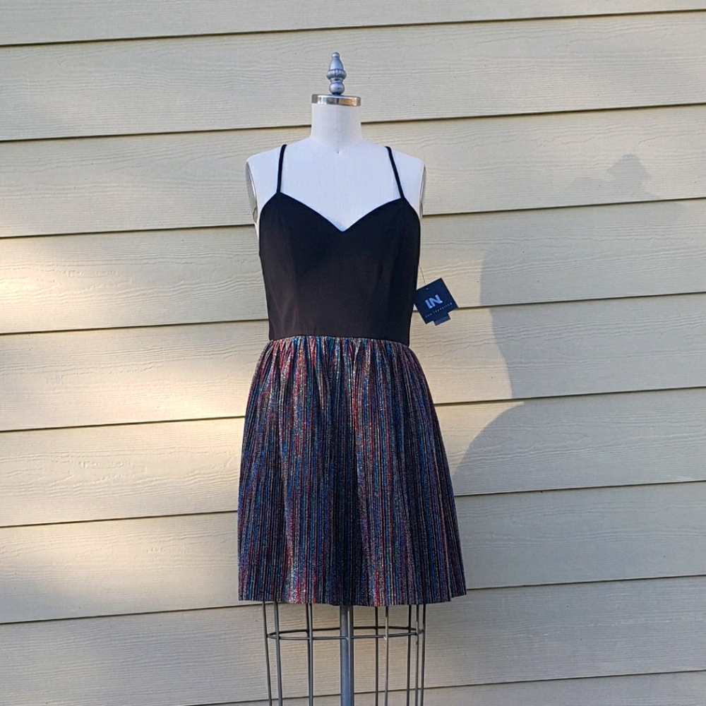 NEW I.N. San Francisco Pleated Glitter Mesh Dress